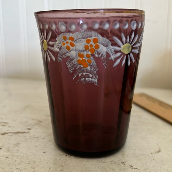 Other - Victorian 1890s antique purple amethyst painted glass cup or drinking glass 4”